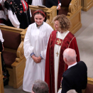 Princess Ingrid Alexandra arrives for the ceremony, accompanied by Bishop of Oslo Kari Veiteberg. Photo: Vidar Ruud / NTB scanpix